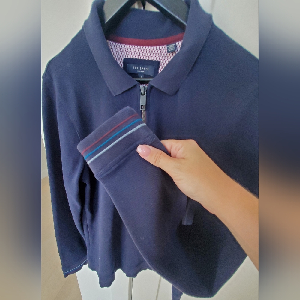 Ted Baker, Blue Super soft, Men's sz.4 long-sleeved polo style with zipper